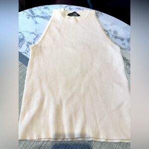Emerson Lang Women’s Tank Cream Ribbed Sleeveless Top Viscose Small